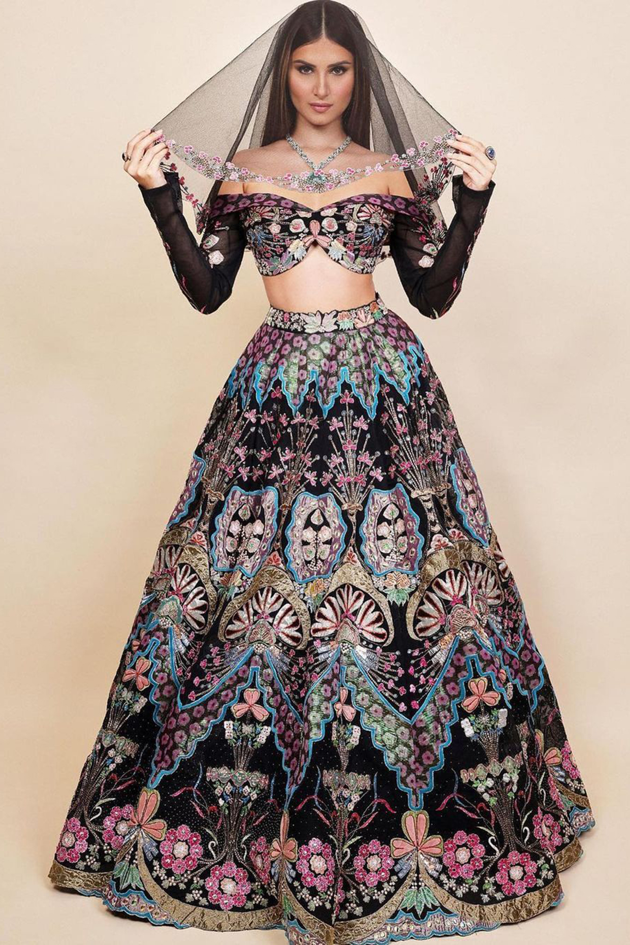 Black Embellished Lehenga Set by Aisha Rao