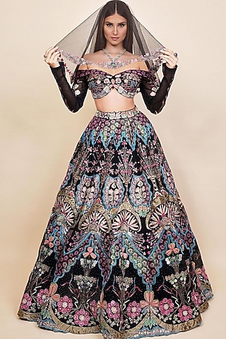 Black Embellished Lehenga Set by Aisha Rao