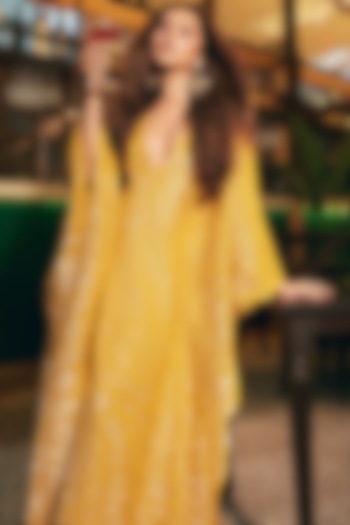 Yellow Georgette Embroidered Kaftan by Arpita Mehta