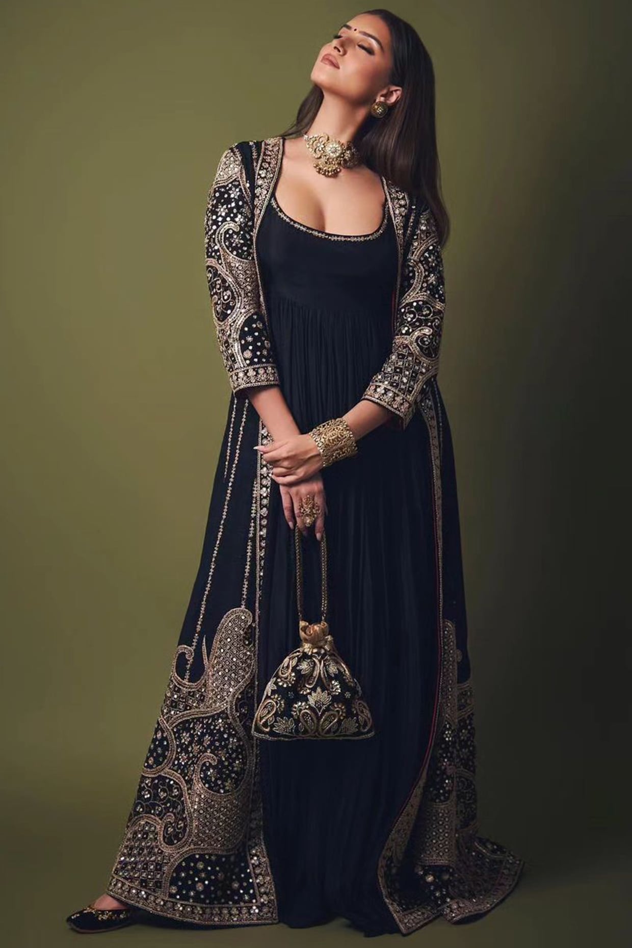 Punit Balana Black Silk Embroidered Anarkali With Jacket