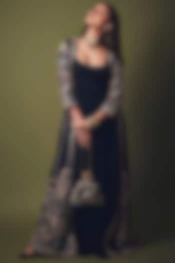 Black Silk Embroidered Bridal Anarkali With Jacket by Punit Balana at Pernia's Pop Up Shop