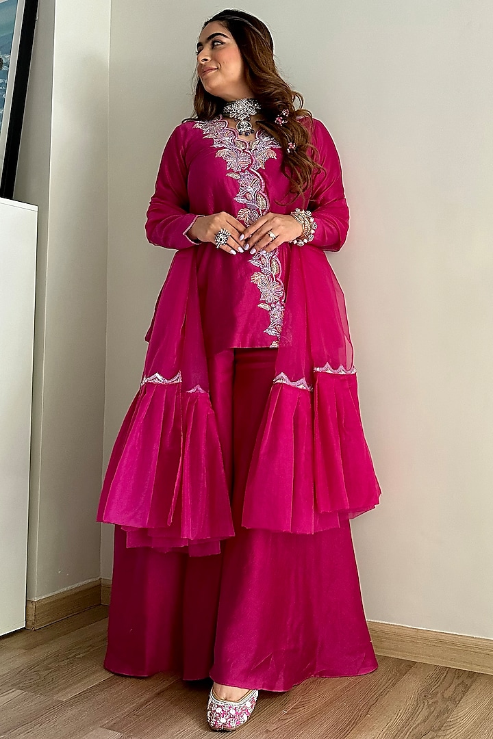 Fuchsia Pink Pure Handwoven Chanderi Gharara Set by The Aarya