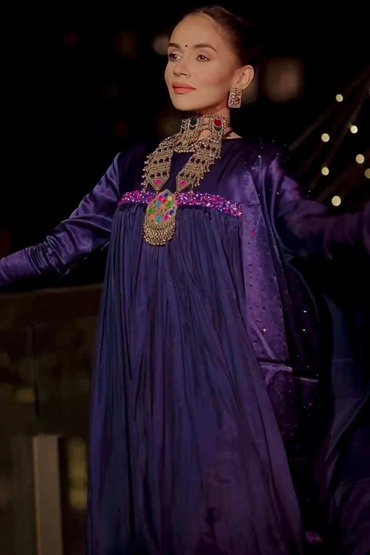 Midnight Blue Embroidered Anarkali Set by The Aarya