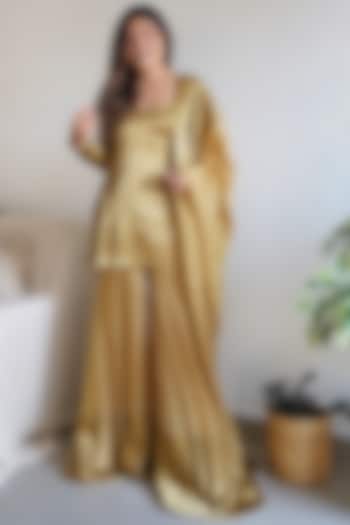 Gold Tabby Silk Gharara Set by The Aarya