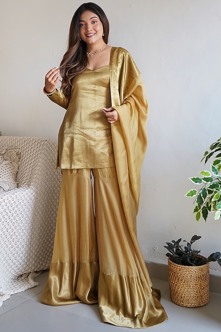 Gold Tabby Silk Gharara Set by The Aarya