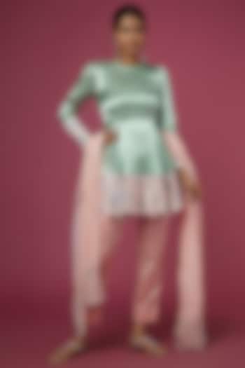 Mint Embroidered Peplum Kurta Set by The Aarya at Pernia's Pop Up Shop