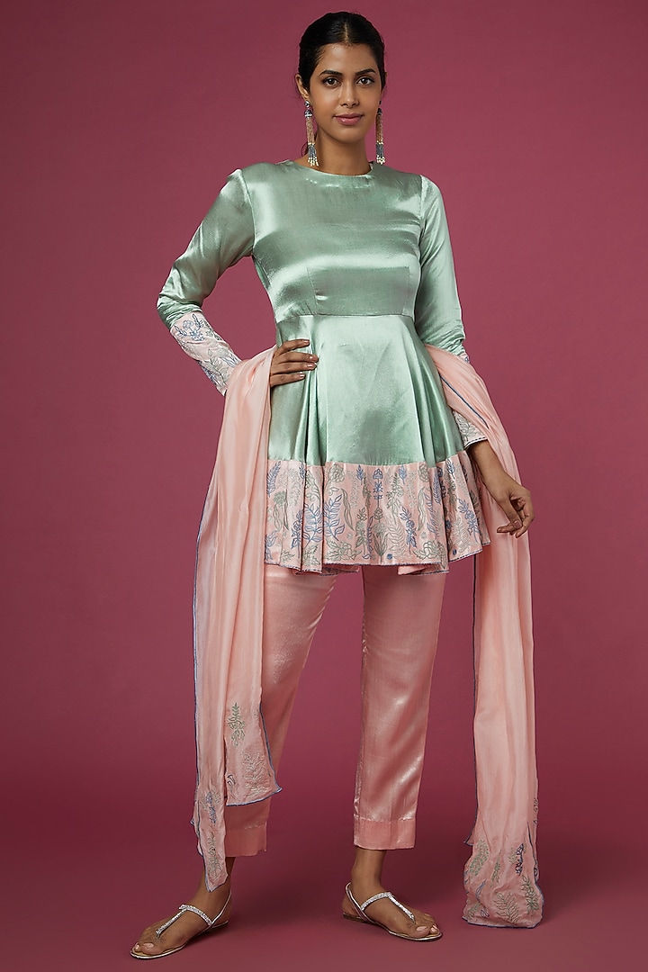 Mint Embroidered Peplum Kurta Set by The Aarya at Pernia's Pop Up Shop