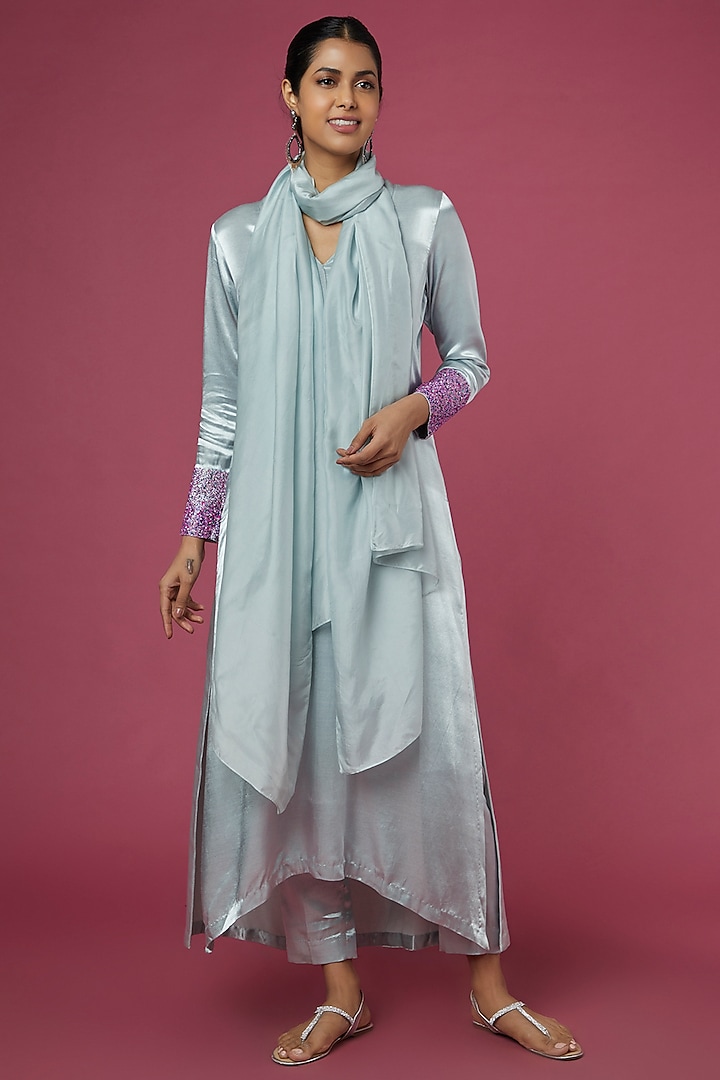 Silver Embroidered Long Kurta Set by The Aarya