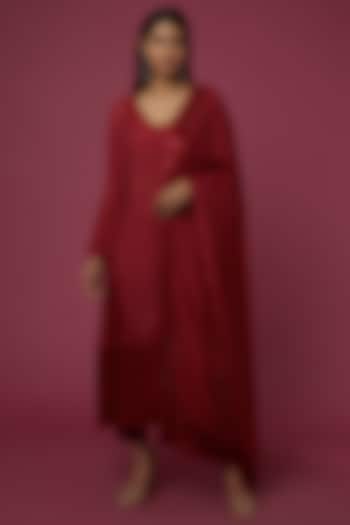 Ruby Red Mashru Silk Kurta Set by The Aarya at Pernia's Pop Up Shop