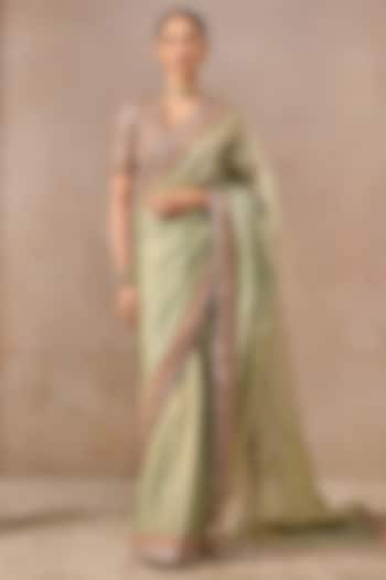 Jade Silk Tissue Hand Embroidered Bridal Saree Set by Tarun Tahiliani at Pernia's Pop Up Shop