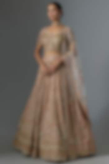 Blush Pink Indian Tulle & Sheer Silk Sequins Embroidered Bridal Lehenga Set by Tarun Tahiliani at Pernia's Pop Up Shop