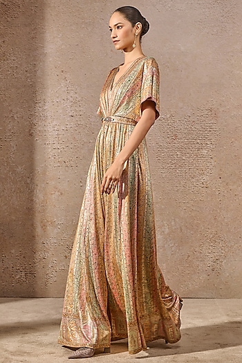 Multi-Colored Foil Jersey Printed Jumpsuit by Tarun Tahiliani