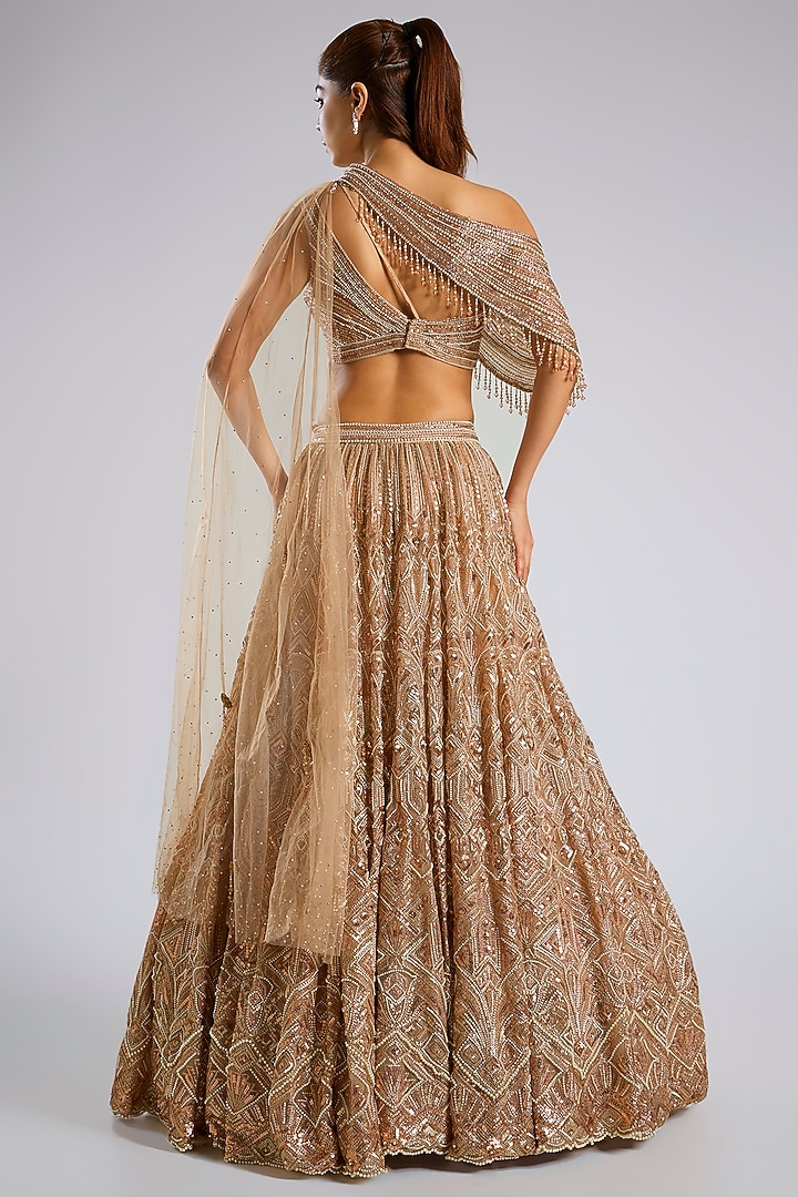 Gold Tulle Net Hand Embroidered Bridal Lehenga Set by Tarun Tahiliani at Pernia's Pop Up Shop