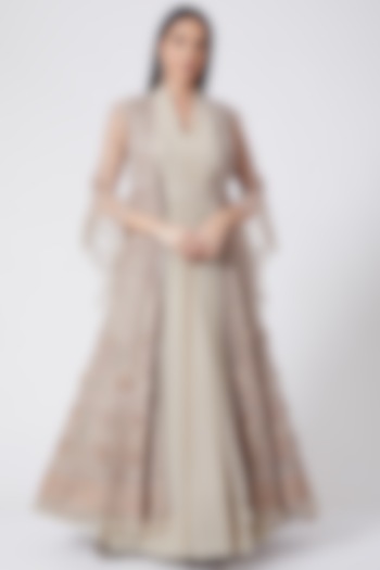 Grey Embroidered Bridal Anarkali Gown by Tarun Tahiliani at Pernia's Pop Up Shop