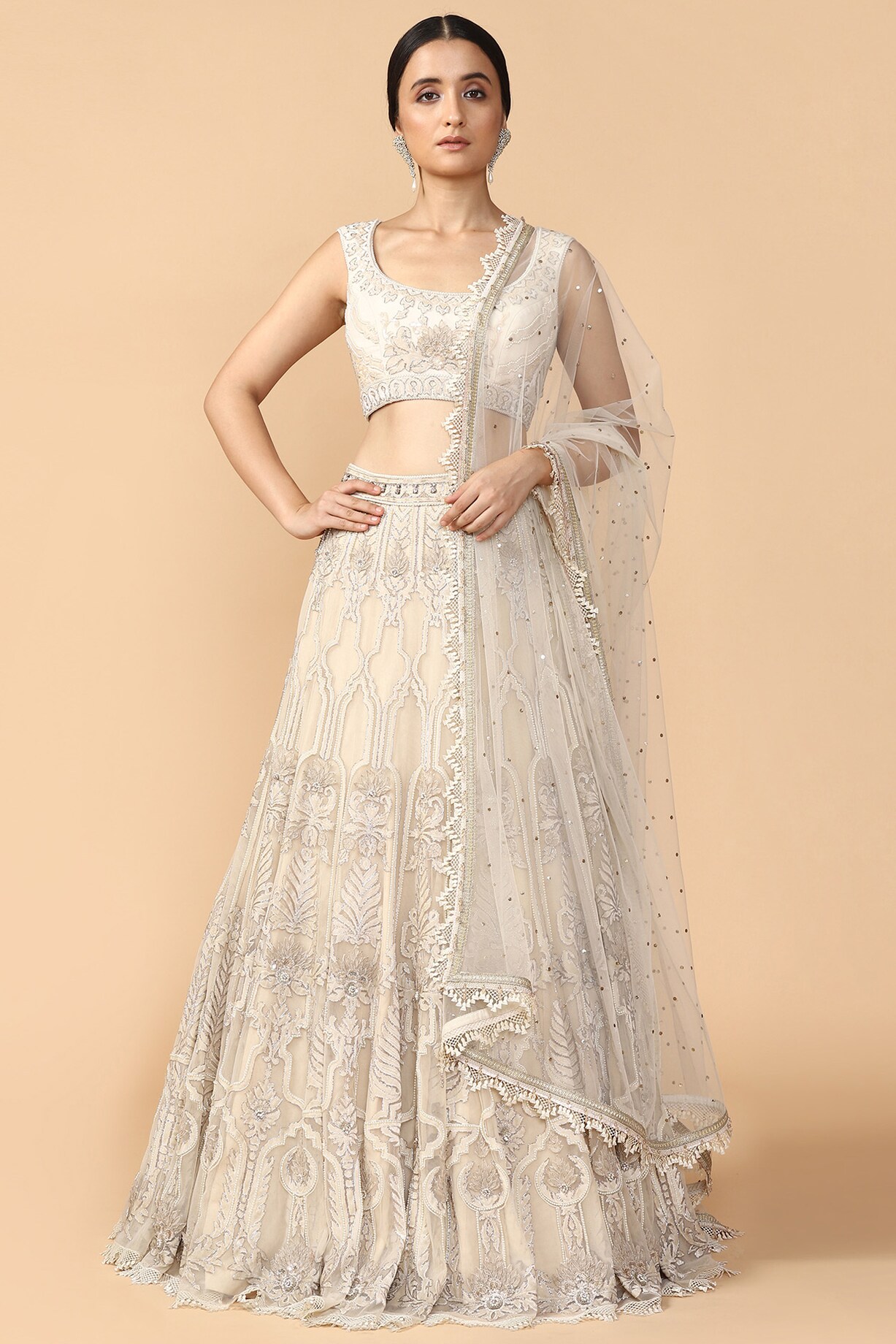 Ivory Applique Lehenga Set