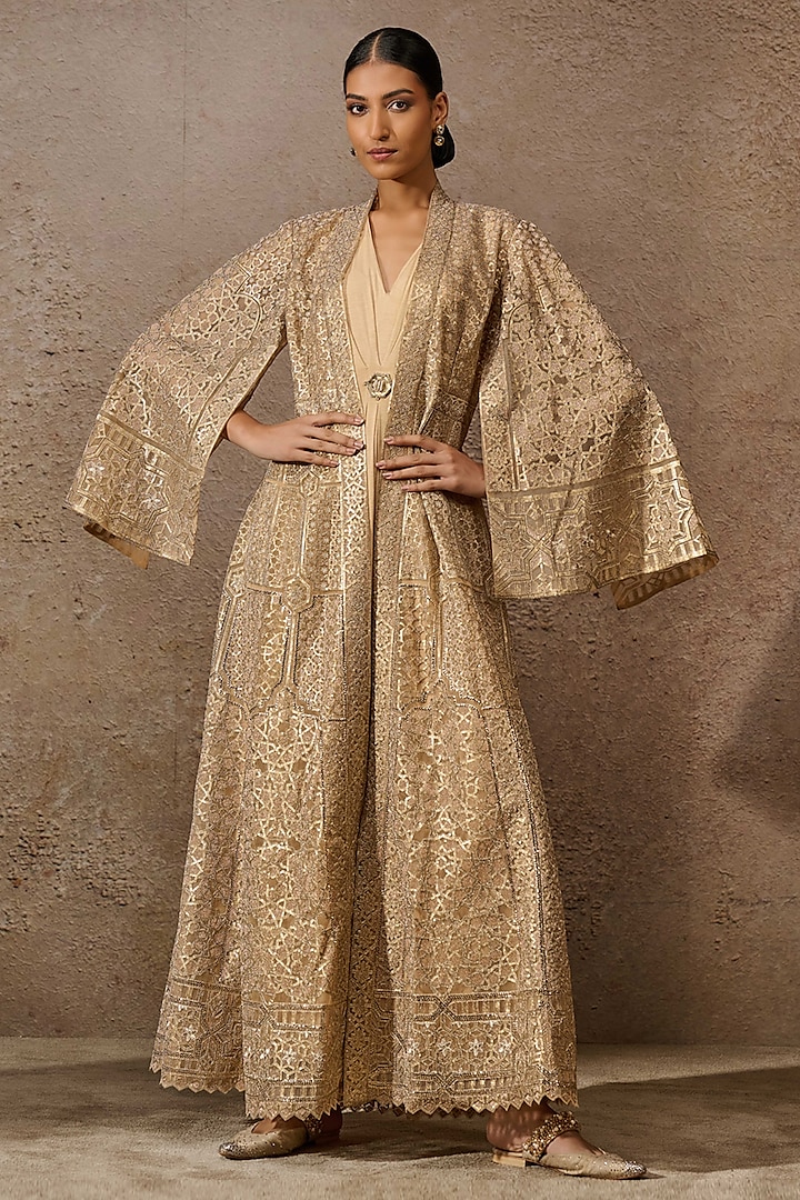 Gold Tulle & Jersey Embroidered Jacket Dress by Tarun Tahiliani at Pernia's Pop Up Shop