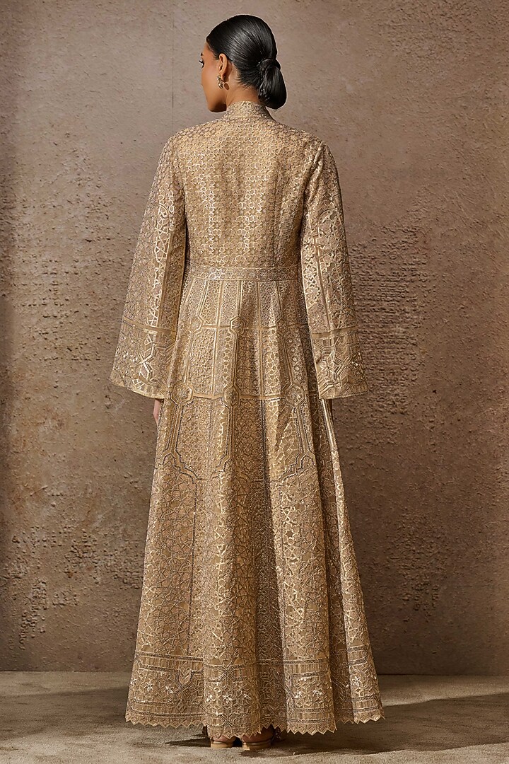 Gold Tulle & Jersey Embroidered Jacket Party Wear Dress by Tarun Tahiliani at Pernia's Pop Up Shop