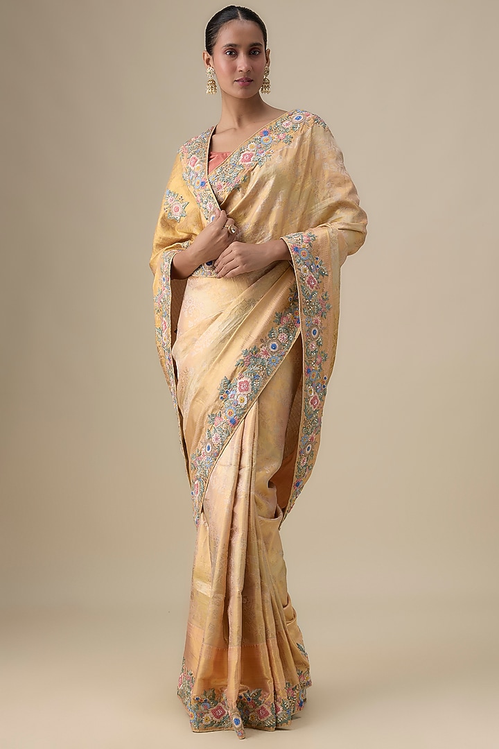 Mustard Silk Thread Work Kanjivaram Reception Saree by TATWAMM By Abhishek & Vinita at Pernia's Pop Up Shop