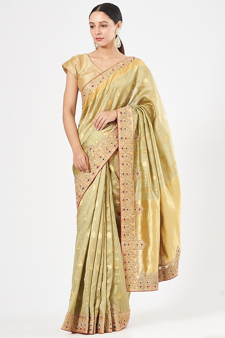 Mint Green Banarasi Tissue Saree by TATWAMM Couture
