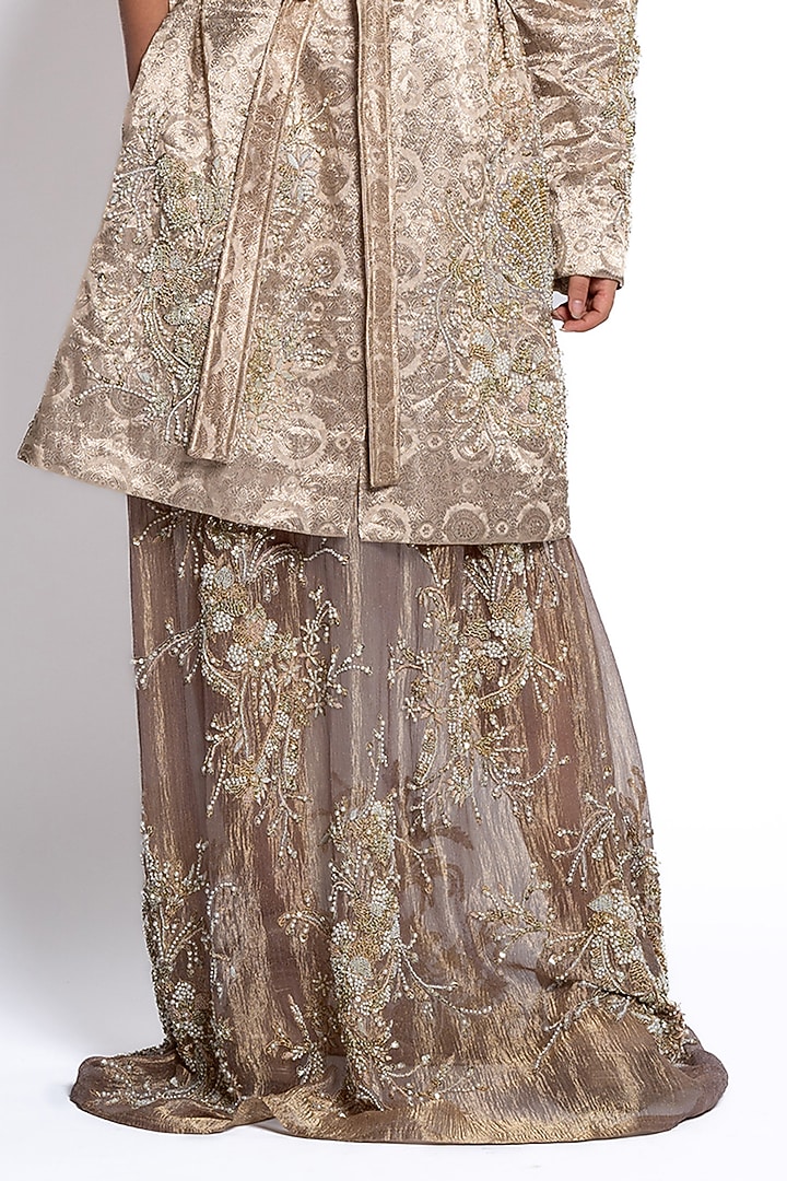 Beige Brocade Hand Embroidered Blazer Party Wear Dress by TATWAMM By Abhishek & Vinita at Pernia's Pop Up Shop