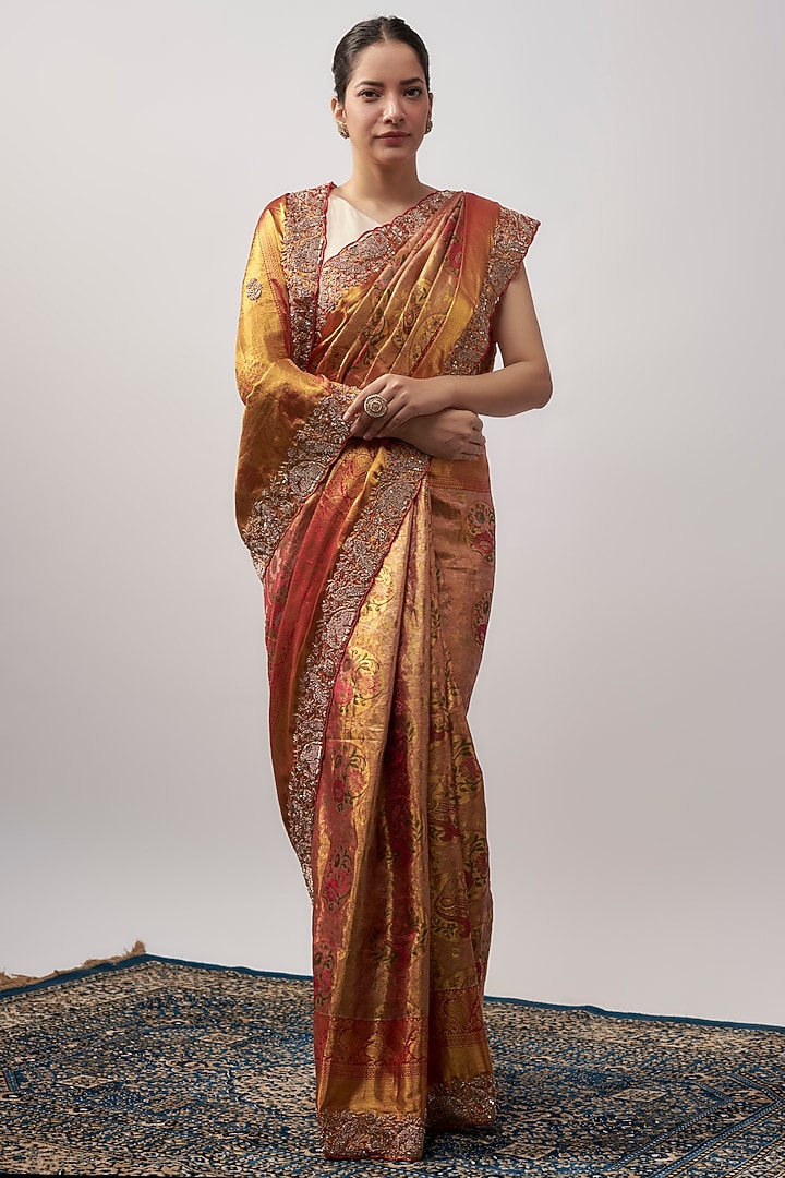 Gold Kanjivaram Zardosi Embroidered Wedding Saree by TATWAMM Couture at Pernia's Pop Up Shop