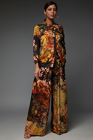 Multi-Colored Pure Cotton Silk Satin Printed Shirt by TIL BY AV -