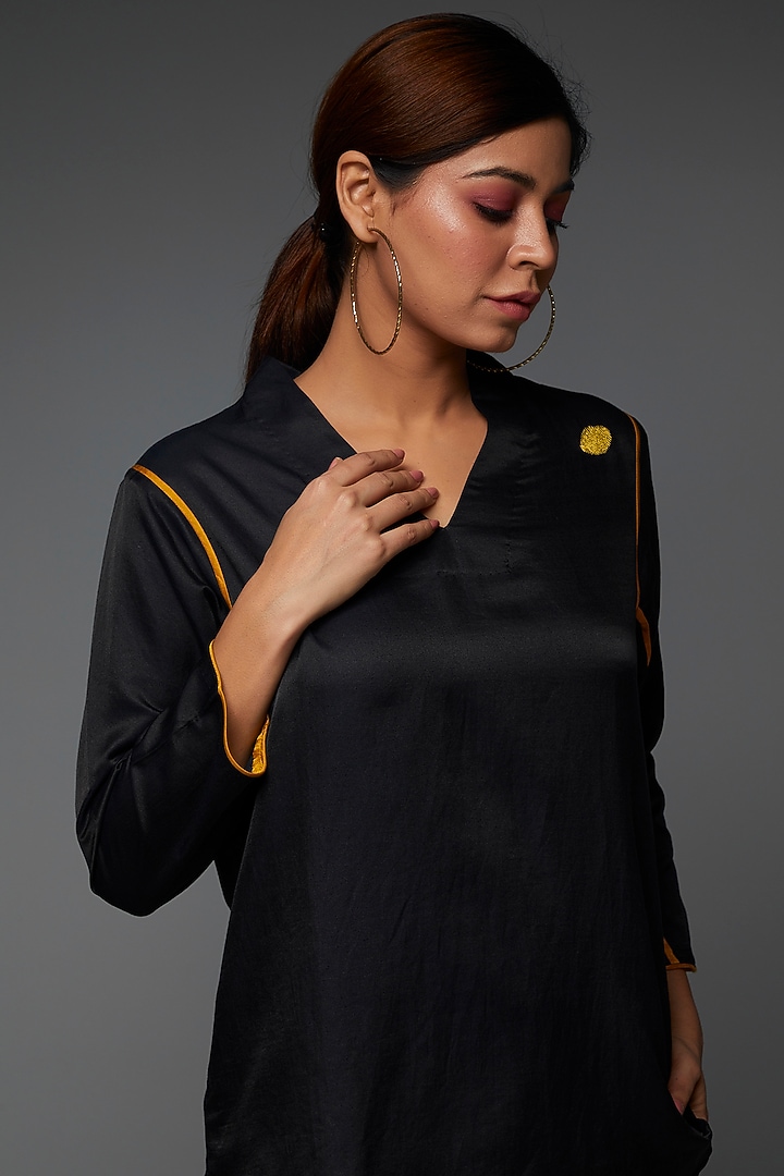 Black Pure Cotton Silk Satin Co-Ord Set by TIL BY AV - at Pernia's Pop Up Shop