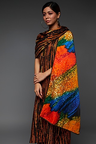 Multi-Colored Pure Cotton Silk Satin Printed Shawl by TIL BY AV -