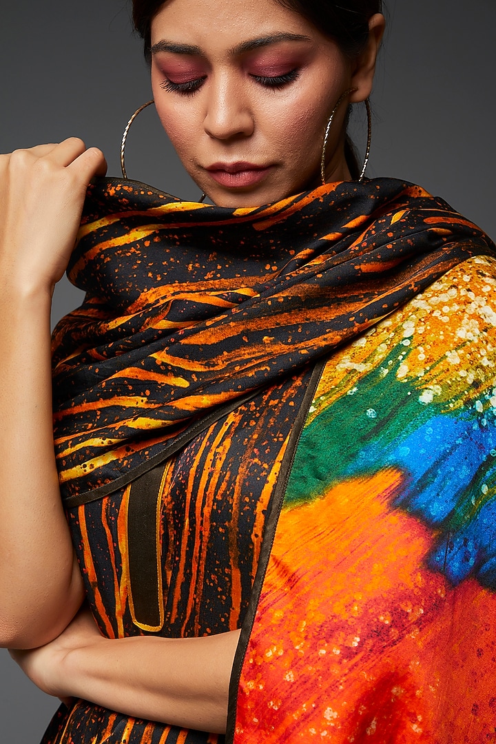 Multi-Colored Pure Cotton Silk Satin Printed Shawl by TIL BY AV - at Pernia's Pop Up Shop
