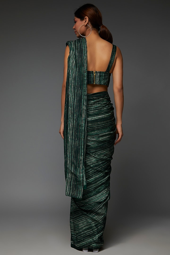Emerald Green Pure Cotton Silk Satin Hand Painted & Digital Printed Party Wear Saree Set by TIL BY AV - at Pernia's Pop Up Shop