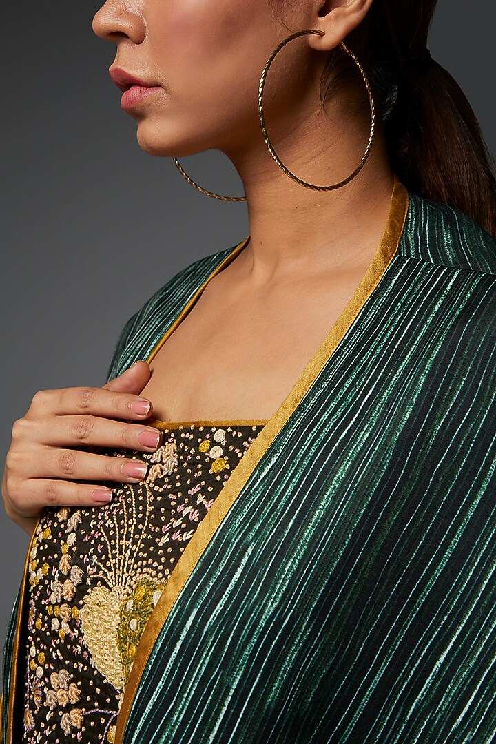Emerald Green Cotton Silk Satin Digitally Printed Shawl by TIL BY AV - at Pernia's Pop Up Shop