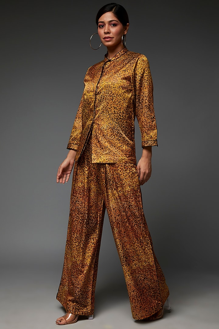 Mustard Cotton Silk Digital Printed Shirt by TIL BY AV - at Pernia's Pop Up Shop