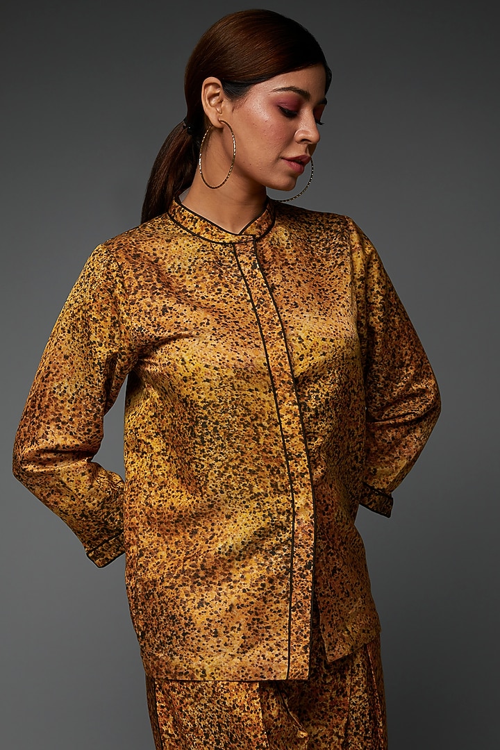 Mustard Cotton Silk Digital Printed Shirt by TIL BY AV - at Pernia's Pop Up Shop