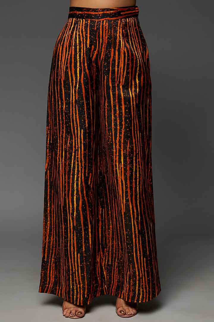 Black Cotton Silk Digital Printed Trousers by TIL BY AV - at Pernia's Pop Up Shop