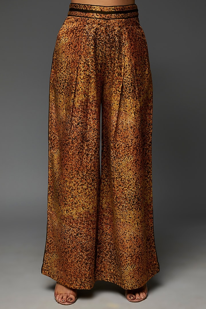 Mustard Cotton Silk Digital Printed Pants by TIL BY AV - at Pernia's Pop Up Shop