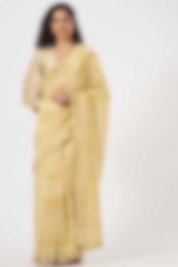 Beige & Yellow Digital Printed Saree Set by TIL BY AV -