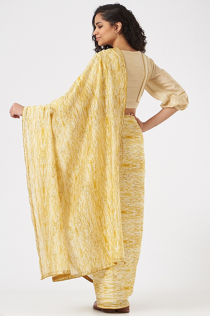 Beige & Yellow Digital Printed Party Wear Saree Set by TIL BY AV - at Pernia's Pop Up Shop