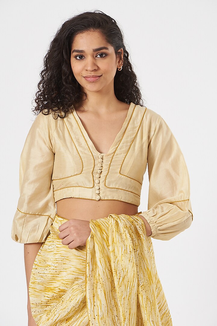 Beige & Yellow Digital Printed Party Wear Saree Set by TIL BY AV - at Pernia's Pop Up Shop