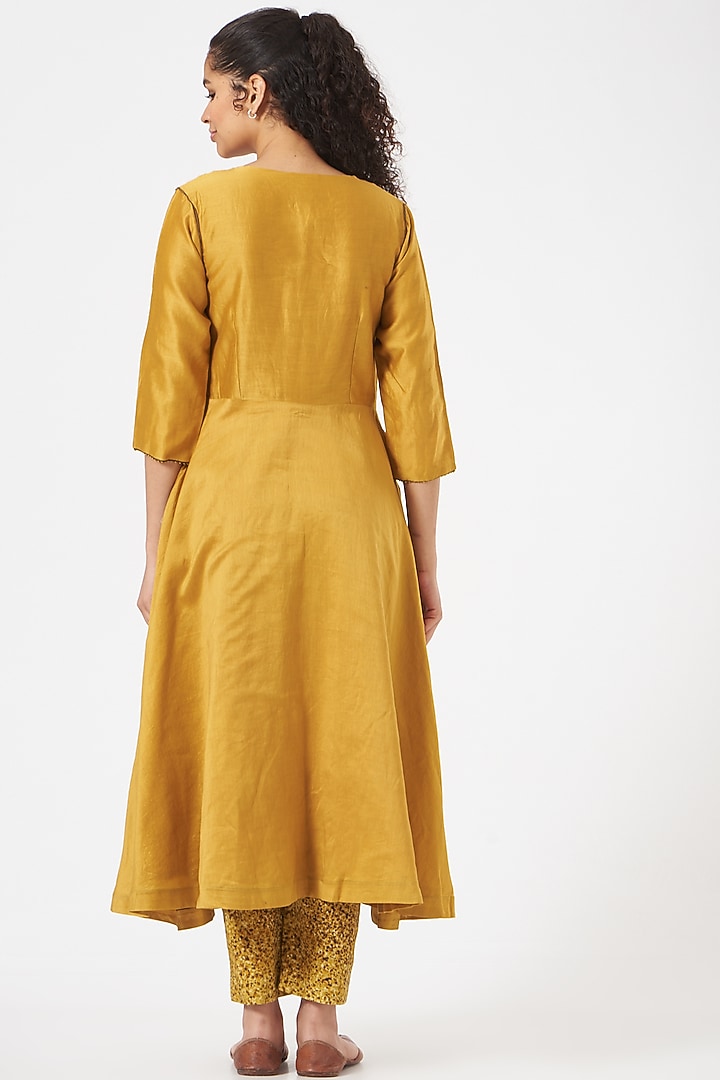 Mustard Silk Chanderi Party Wear Anarkali Set by TIL BY AV - at Pernia's Pop Up Shop