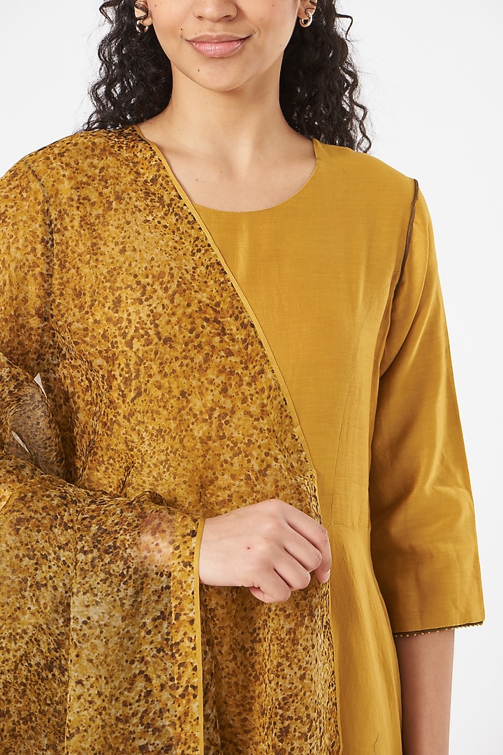 Mustard Silk Chanderi Party Wear Anarkali Set by TIL BY AV - at Pernia's Pop Up Shop