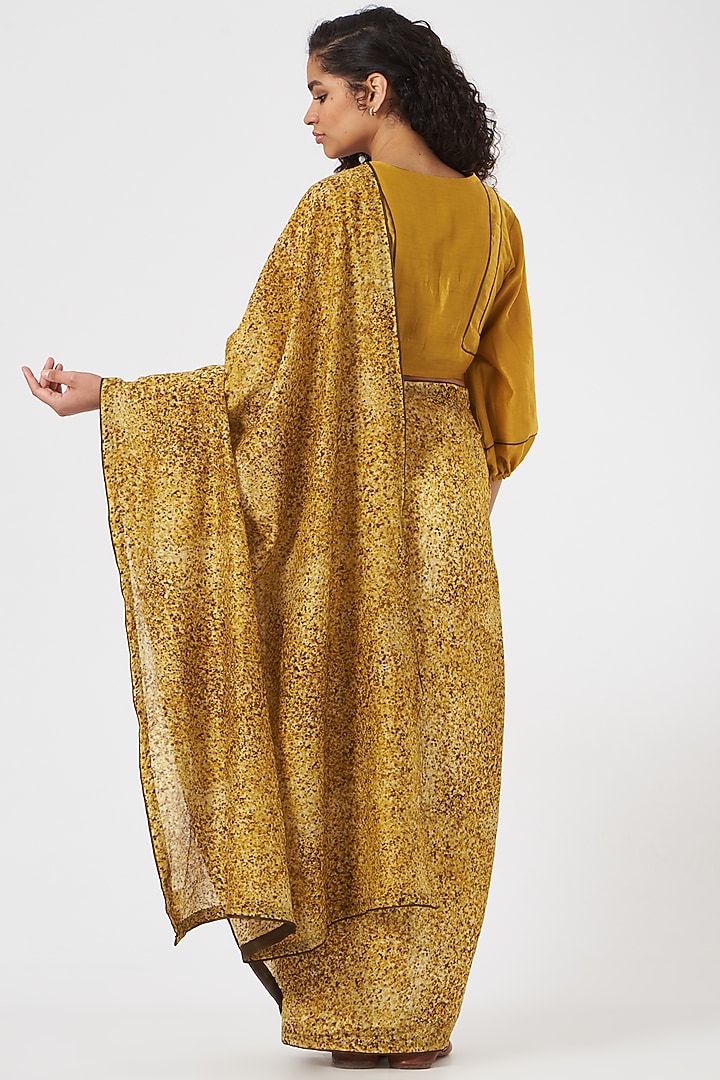 Mustard Pure Silk Chanderi Digital Printed Party Wear Saree Set by TIL BY AV - at Pernia's Pop Up Shop