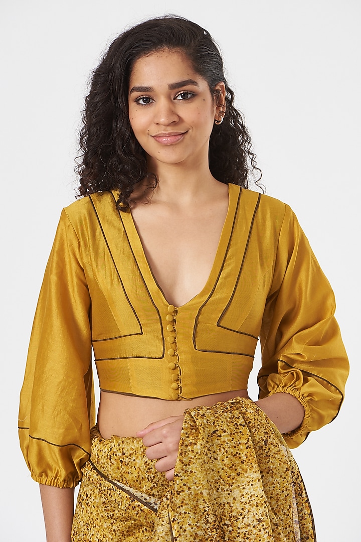Mustard Pure Silk Chanderi Digital Printed Party Wear Saree Set by TIL BY AV - at Pernia's Pop Up Shop