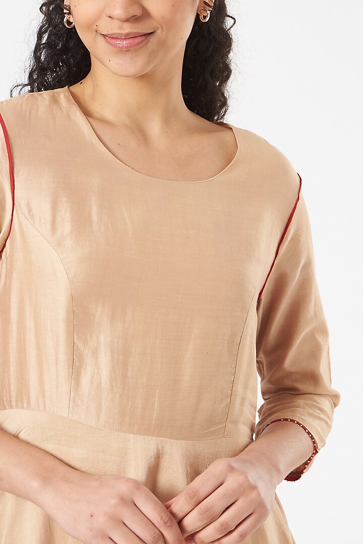 Beige Silk Chanderi Anarkali by TIL BY AV - at Pernia's Pop Up Shop