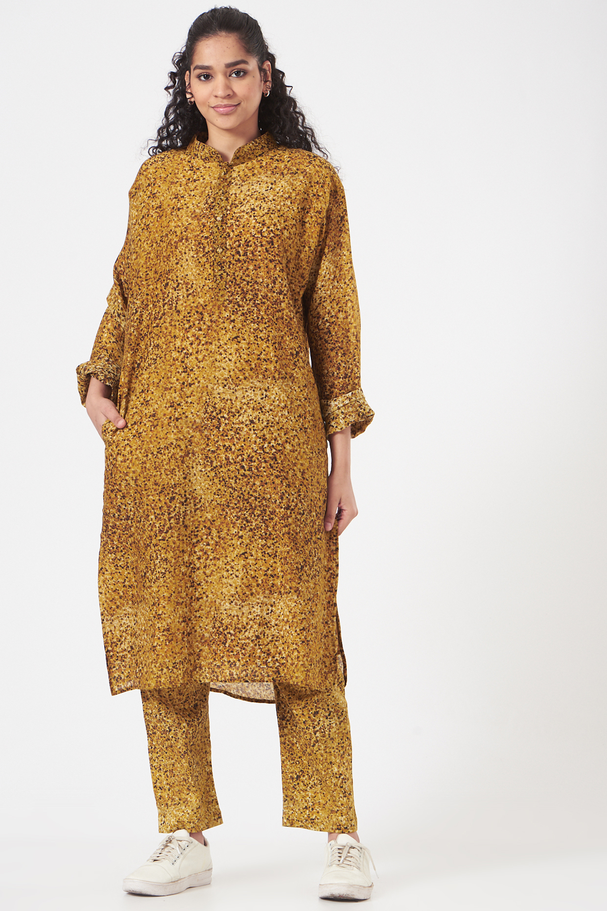 Mustard Cotton Silk Kurta Set by TIL BY AV -