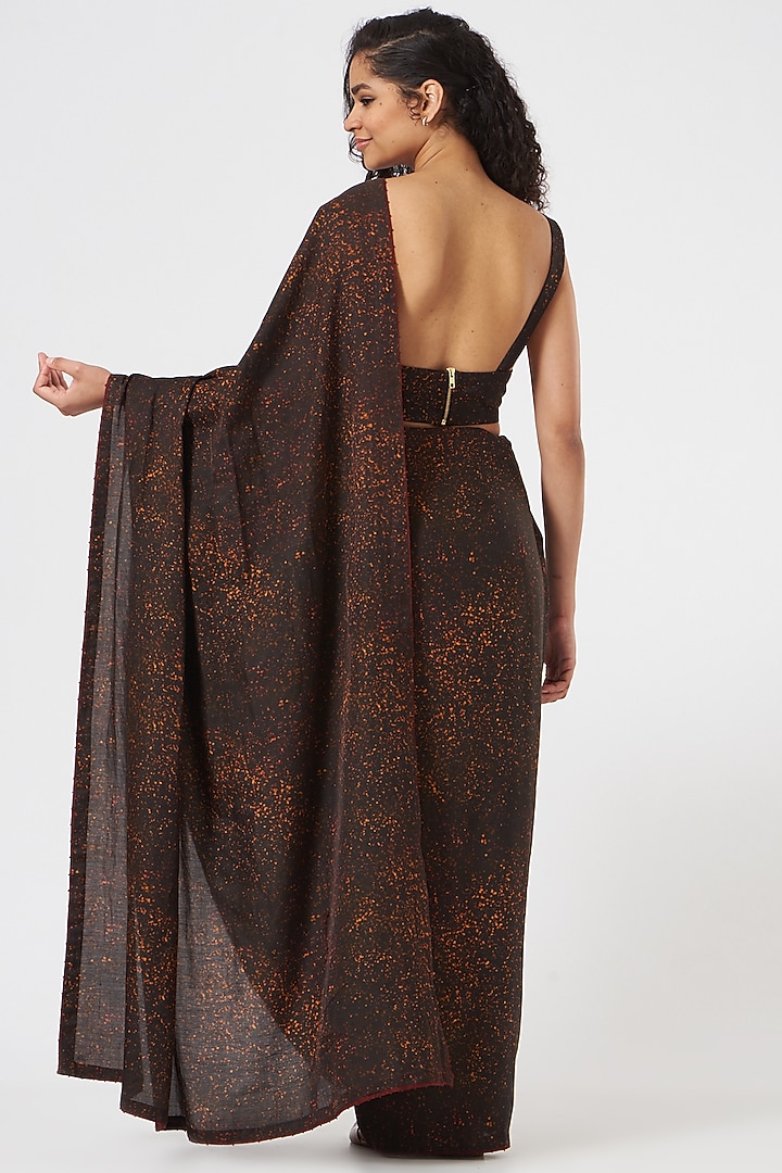 Black Cotton Silk Satin Party Wear Saree Set by TIL BY AV - at Pernia's Pop Up Shop