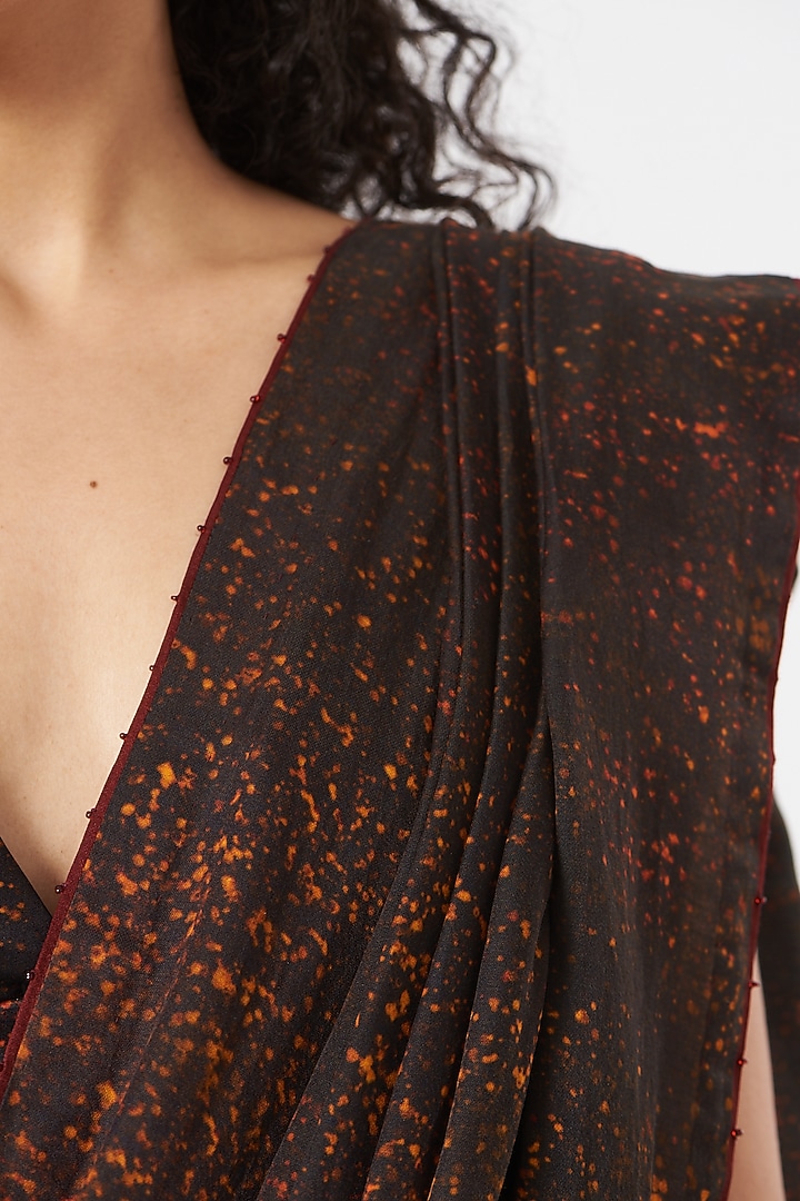 Black Cotton Silk Satin Party Wear Saree Set by TIL BY AV - at Pernia's Pop Up Shop