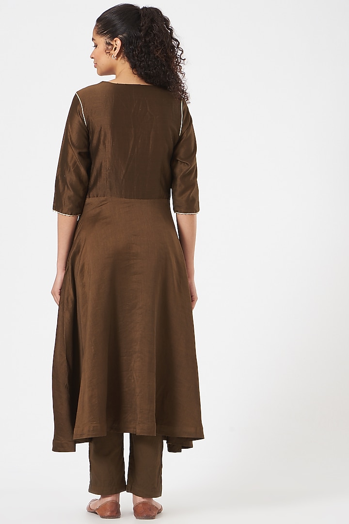 Brown Silk Chanderi Party Wear Anarkali Set by TIL BY AV - at Pernia's Pop Up Shop