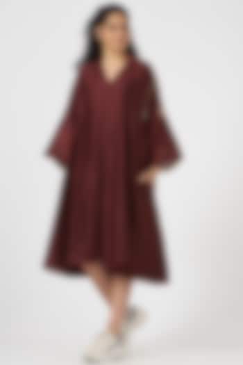 Plum Red Silk Chanderi Choga Dress by TIL BY AV -