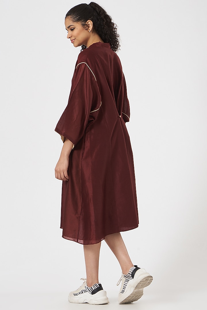 Plum Red Silk Chanderi Choga Summer Dress by TIL BY AV - at Pernia's Pop Up Shop
