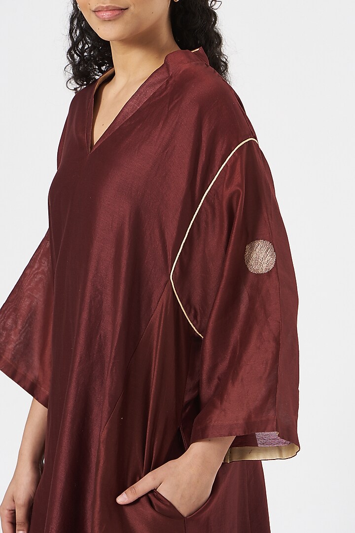 Plum Red Silk Chanderi Choga Summer Dress by TIL BY AV - at Pernia's Pop Up Shop